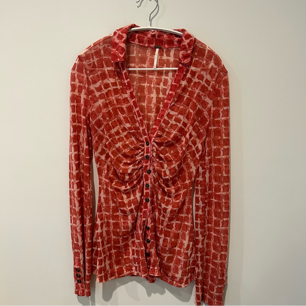 Red Pattern Button Up